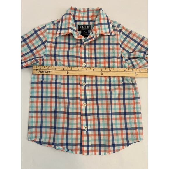 E-LAND AMERICAN CLASSIC BOYS SHORT SLEEVE COLLARED BUTTON DOWN PLAID SHIRT SZ 4 - Picture 5 of 7